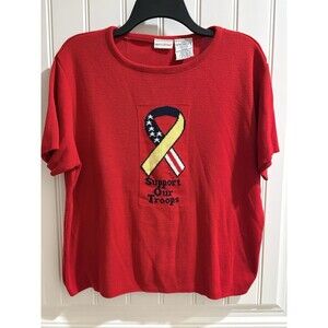 Vintage White Stag Short Sleeve Sweater Support Our Troops Sz XL 16/18